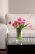 pink tulips in modern living room