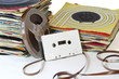 Vintage Records with Tape Reel and Cassette.