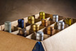 Photo: Wine bottles in a cardboard box ready to bring home Wine bottles in a cardboard box ready to bring home