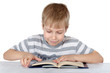 The boy reads the book isolated on white