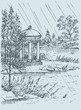 Vector: Vector landscape. Rain over the lake Vector landscape. Rain over the lake
