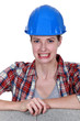 Tradeswoman baring her teeth