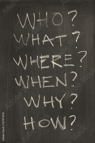 Photo: The six most common questions written on a blackboard The six most common questions written on a blackboard