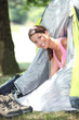young woman camping