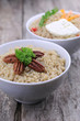 Photo: Bowls of quinoa salad on wooden background Bowls of quinoa salad on wooden background