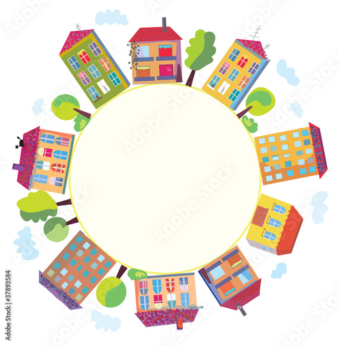 Vector: City houses in circle sign City houses in circle sign