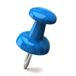 Blue push pin isolated on white background