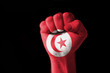 Fist painted in colors of tunisia flag