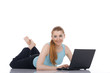 happy young woman using computer