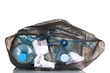 open black garbage bag with trash isolated on white