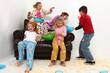 Elementary Girl's Slumber Party Sleepover Having Food Fight