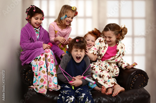 Photo: Elementary Girl's Slumber Party Torchering Brother Elementary Girl's Slumber Party Torchering Brother