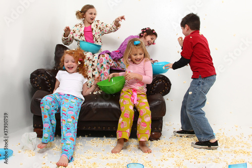 Photo: Elementary Girl's Slumber Party Sleepover Having Food Fight Elementary Girl's Slumber Party Sleepover Having Food Fight