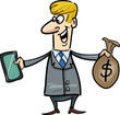 businessman with tablet ant sack of dollars