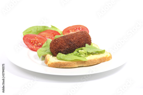 Photo: Typical Dutch lunch with bread and kroket Typical Dutch lunch with bread and kroket