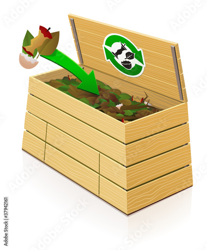 Vector: Composteur en bois : ajout de déchets verts Composteur en bois : ajout de déchets verts