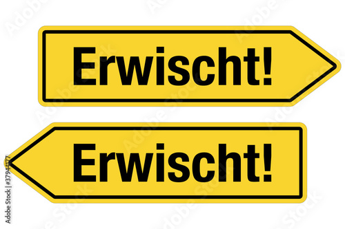 Illustration: 2 Pfeilschilder gelb ERWISCHT! 2 Pfeilschilder gelb ERWISCHT!