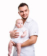 Father holding small cute baby