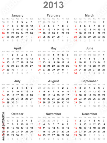 Vector: Calendar for year 2013 Calendar for year 2013