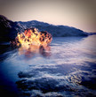 Volcanic eruption on island