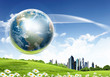 Green nature landscape with planet Earth Green nature landscape with planet Earth