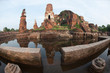 Mega floods at temple in Ayuttaya historical park,Thailand.