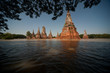 Mega floods at temple in Ayuttaya historical park,Thailand.