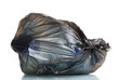 black garbage bag with trash isolated on white