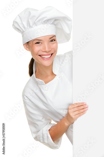 Photo : Chef showing blank sign Chef showing blank sign