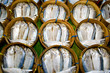 Mackerel fish in bamboo basket. Mackerel fish in bamboo basket.