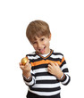 boy holding a golden egg, isolated on white background boy holding a golden egg, isolated on white background