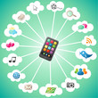 Smartphone, colorful icons, clouds, communication II Smartphone, colorful icons, clouds, communication II