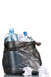 open black garbage bag with trash isolated on white
