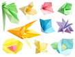 Origami paper flower collection isolated on white background