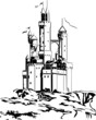 Old medieval castle standing on a fog hill