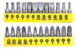Photo: Set of screwdriver heads in a yellow container isolated on white Set of screwdriver heads in a yellow container isolated on white