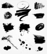set of black splashes and brush strokes with ink grunge effect