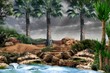 Oasis in the desert with palm trees