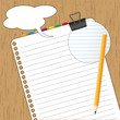 New paper sheet and pad with pencil on wood board. New paper sheet and pad with pencil on wood board.