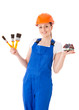 Female construction worker. Female construction worker.