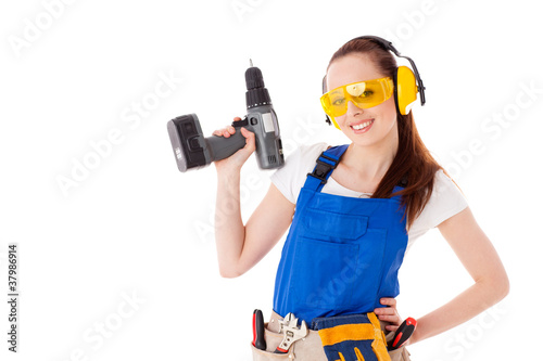Photo: Female construction worker. Female construction worker.