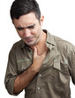 Hispanic man with a chest pain isolated onwhite