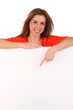 Junge Frau mit Freitexttafel