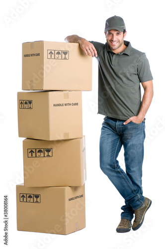 Photo: Satisfied worker with boxes Satisfied worker with boxes