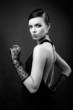 elegance woman fashion with gloves black and white