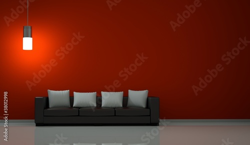 Illustration: Wohndesign - Sofa vor roter Wand Wohndesign - Sofa vor roter Wand