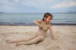 little girl on sandy beach little girl on sandy beach