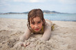 little girl on sandy beach little girl on sandy beach