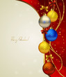 red Christmas background with colored evening balls