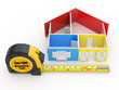 Measure tape and abstract three-dimensional  house